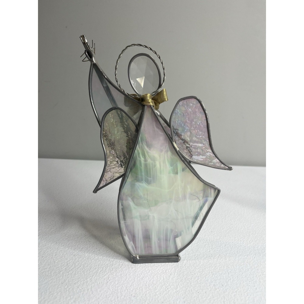 Stained Glass Art Angel Suncatcher Figurine Lute Musical Instrument - Picture 6 of 12